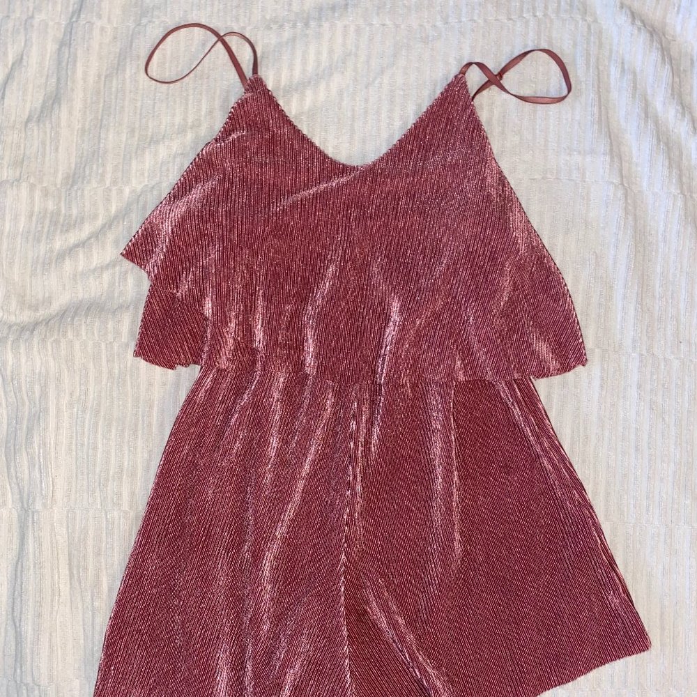 Pink Textured Strappy Romper